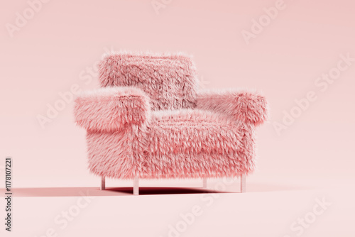Soft pink fur armchair exuding comfort in a serene setting