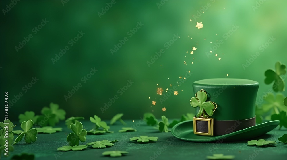 St Patrick's Day background featuring a shamrock on a green backdrop. Concept of luck and St. Patrick's Day, green background for Saint Patrick's day advertisement St Patrick's Day background featuring a shamrock on a green backdrop. Concept of luck and St. Patrick's Day, green background for Saint Patrick's day advertisement