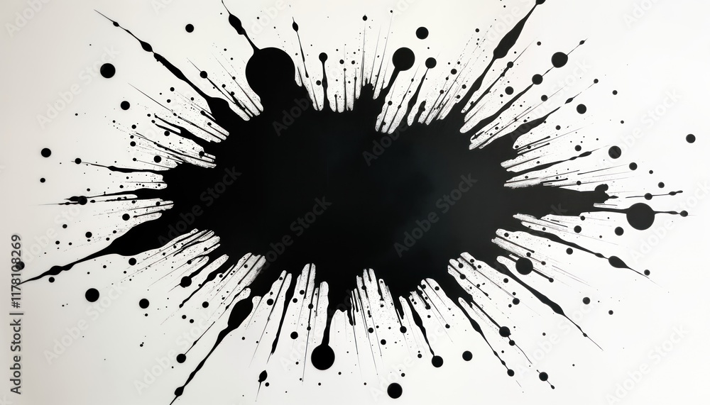 Abstract black ink splatter design. Radial pattern of ink drops, streaks. Artistic grunge texture. Ideal for backgrounds illustrations. Design element with messy, dirty, grimy aesthetic. Ink brush Abstract black ink splatter design. Radial pattern of ink drops, streaks. Artistic grunge texture. Ideal for backgrounds illustrations. Design element with messy, dirty, grimy aesthetic. Ink brush