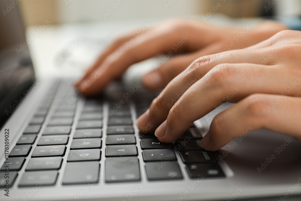 Businesswoman using laptop indoors, closeup. Modern technology Businesswoman using laptop indoors, closeup. Modern technology