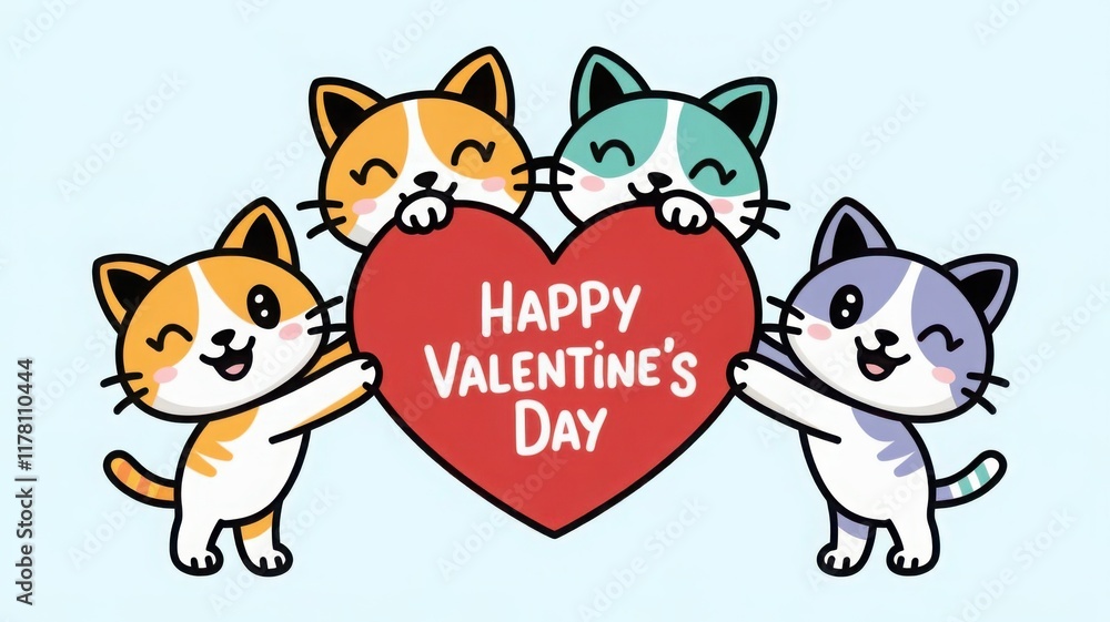 Draw banner funny cat with little red hearts for Valentine.
Draw banner funny cat with little red hearts for Valentine.