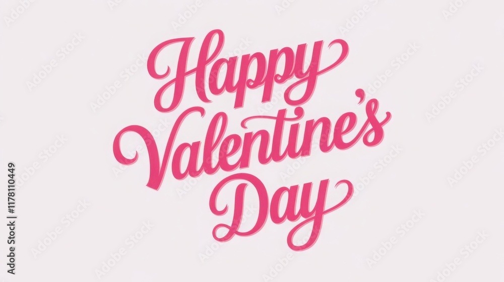 Obraz premium Valentines Day elegant hand text banner. Valentine greeting card template with calligraphy happy valentine`s day and pink heart in line on white background. Vector illustration