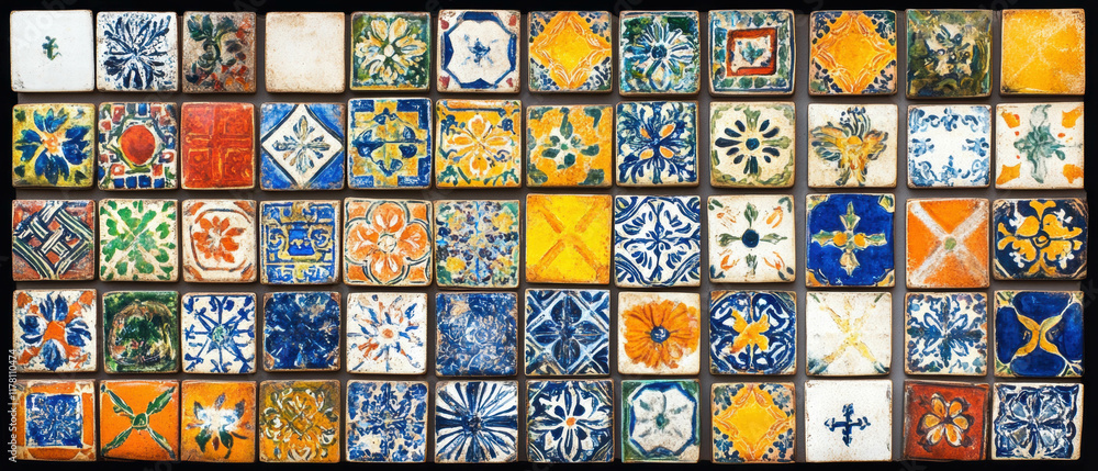 Intricate tile patterns showcasing vibrant colors and detailed designs from varied cultures Intricate tile patterns showcasing vibrant colors and detailed designs from varied cultures