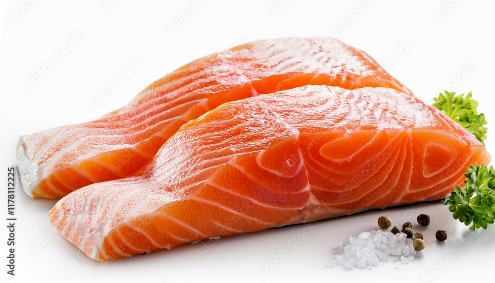 fresh salmon fillets on white background fresh salmon fillets on white background