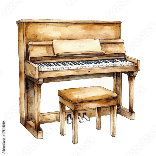 A watercolor of a piano bench cushion, isolated on a white background. Musical accessory vector.
