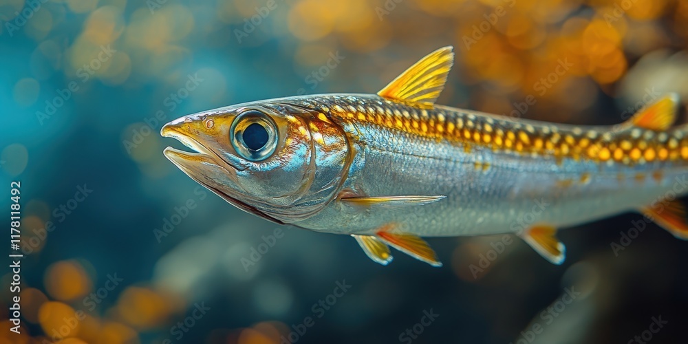 Fototapeta premium A vivid underwater scene featuring a vibrant and detailed close-up of a fish with striking colors and textures, encapsulating the wonder of aquatic life