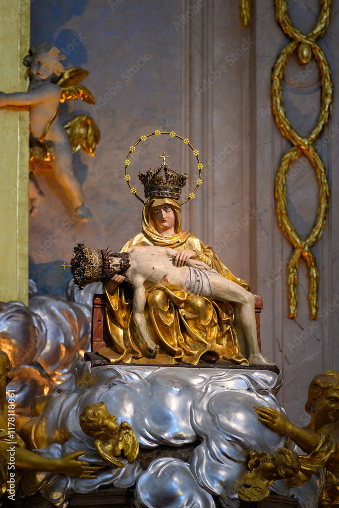 Fototapeta premium Our Lady of Sorrows. A statue on the main altar of the Basilica of Our Lady of Sorrows (the National Shrine) in Šaštín-Stráže, Slovakia.