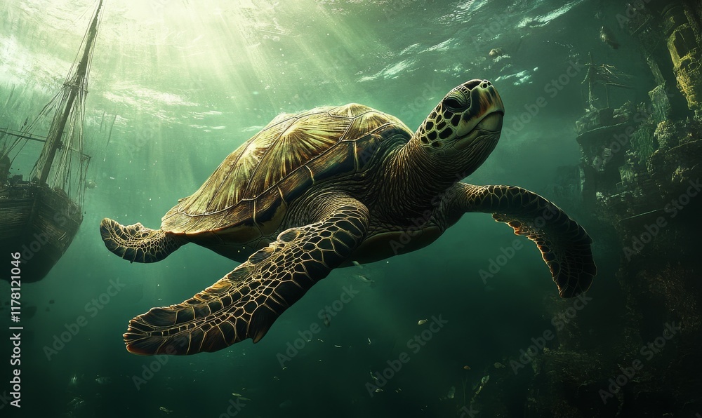 Obraz premium A sea turtle gliding in the water