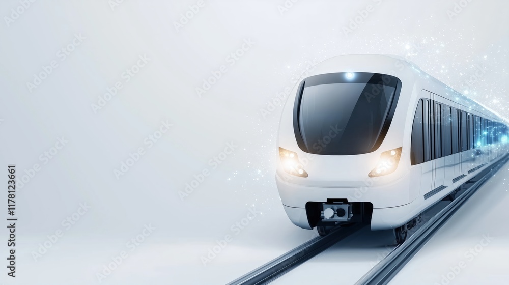 Modern high-speed train on white background with glowing effects. transportation innovation and future mobility Modern high-speed train on white background with glowing effects. transportation innovation and future mobility