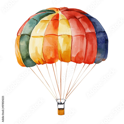 A watercolor vector of a parachute, isolated on a white background. Parachute vector.
