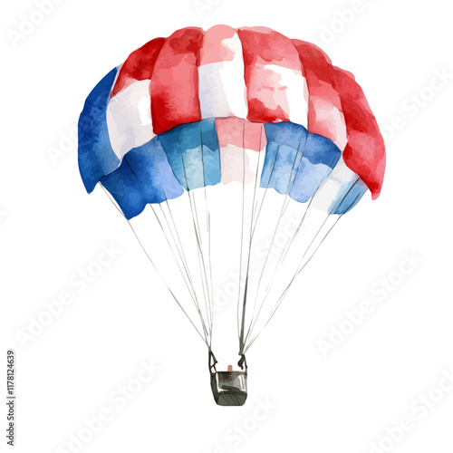 A watercolor vector of a parachute, isolated on a white background. Parachute vector.
