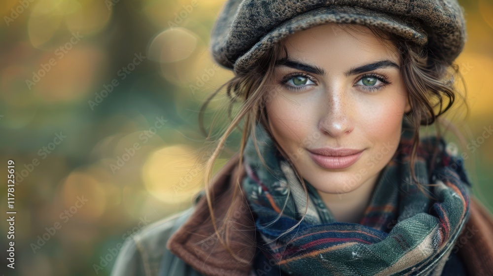 Portrait of a Young Woman in Cozy Autumn Attire, Capturing the Essence of Fall Fashion with Earth Tones and a Scenic Bokeh Background Portrait of a Young Woman in Cozy Autumn Attire, Capturing the Essence of Fall Fashion with Earth Tones and a Scenic Bokeh Background