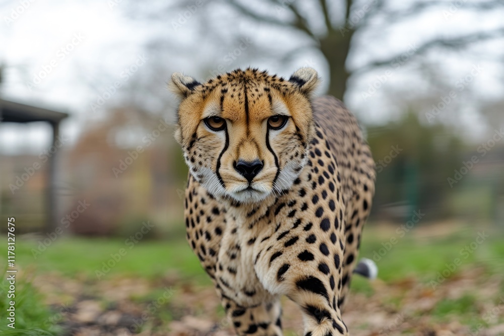 A cheetah walks through a lush green meadow A cheetah walks through a lush green meadow