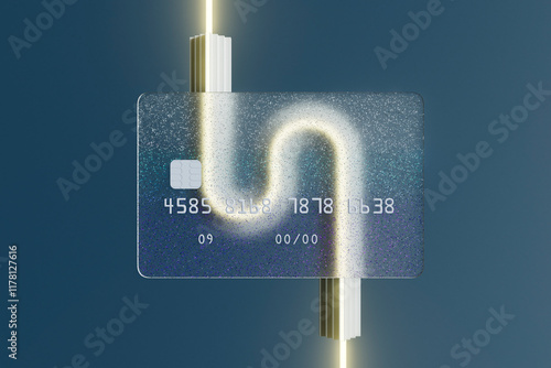 Futuristic credit card with neon-lit curved design photo