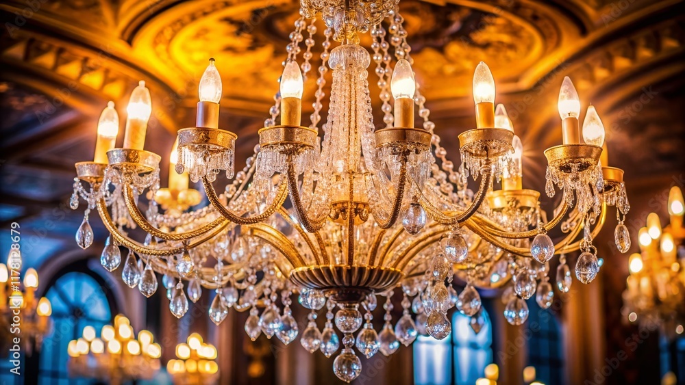 Obraz premium Stunning Panoramic View of a Crystal Chandelier in a Luxurious Interior