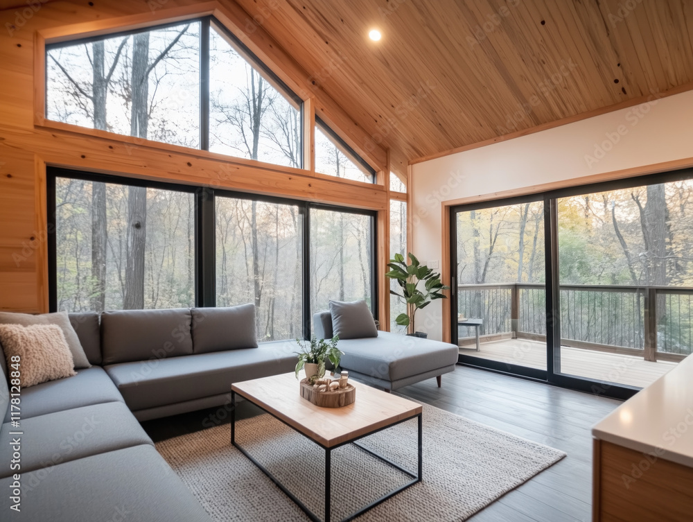 Fototapeta premium Discover Your Perfect Rustic Retreat: A Cozy Escape Blending Natural Beauty, Warm Wood Accents, and Serene Surroundings for Relaxation and Rejuvenation!