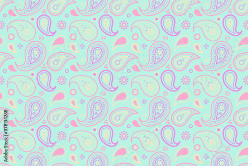 Delightful pastel paisley pattern.  Perfect for textile design, wrapping paper, or vibrant backgrounds.  Features charming teardrop shapes and soft color palette.