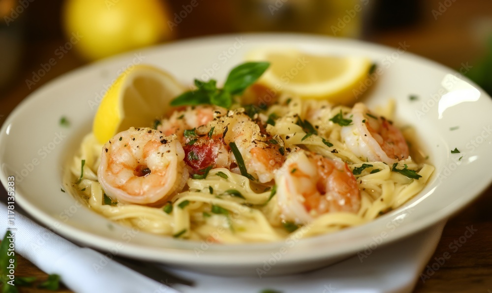 Shrimp noodle soup with lemon and fresh herbs Shrimp noodle soup with lemon and fresh herbs