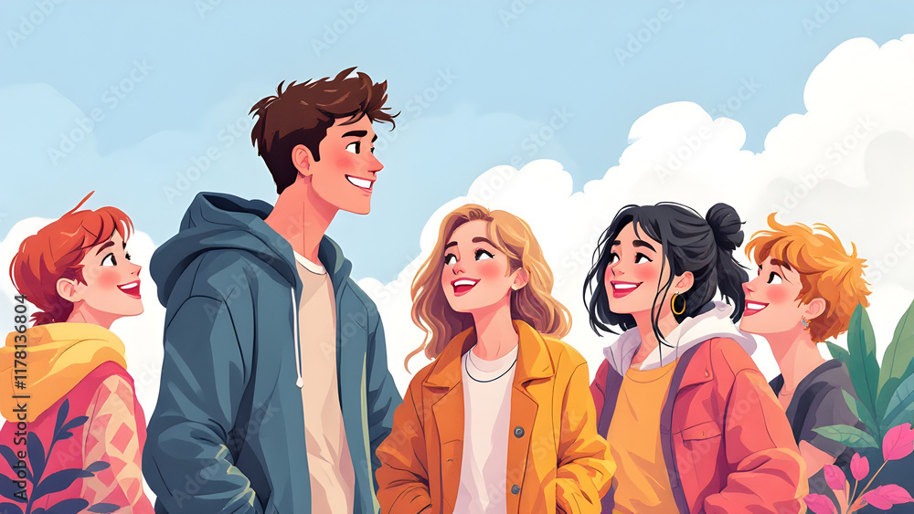 illustration of a group of young people illustration of a group of young people