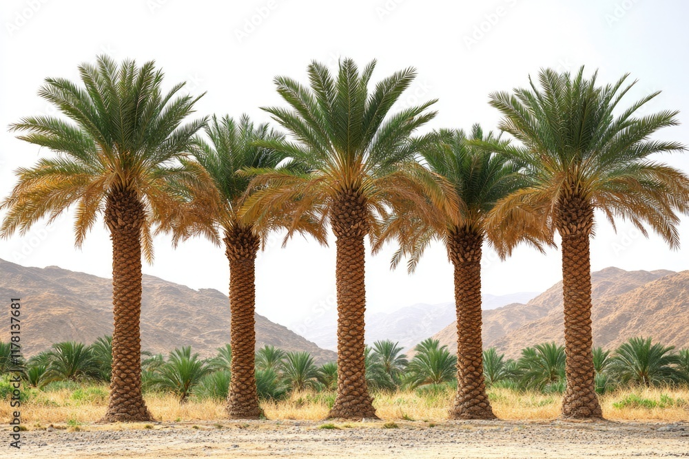 Obraz premium Desert scenery with palm trees standing tall against blue sky