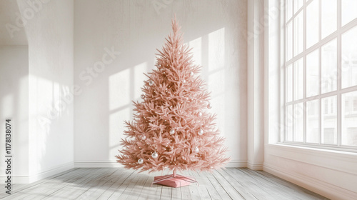 pink christmas tree in a room