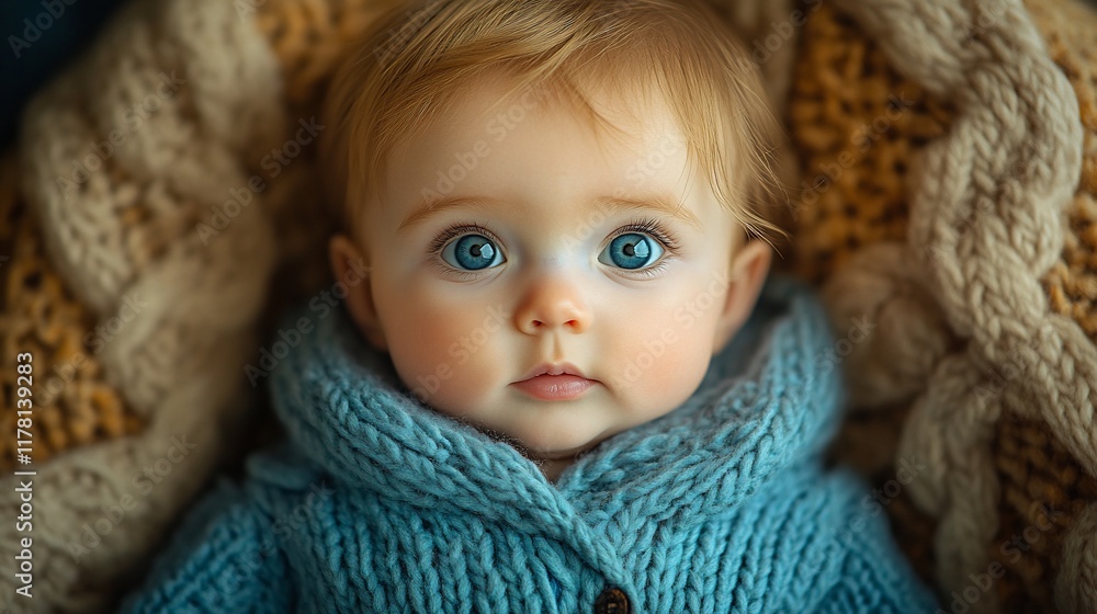 Adorable Baby In A Blue Knit Sweater Adorable Baby In A Blue Knit Sweater