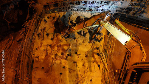 Digging hard ground in mine construction photo