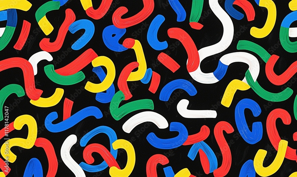 Obraz premium Colorful abstract brushstrokes pattern on black background for modern design.
