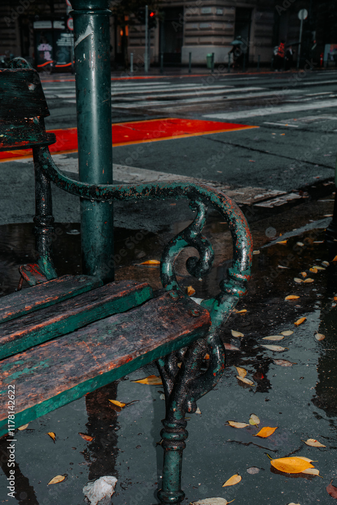 weathered street bench in Budapest, Hungary weathered street bench in Budapest, Hungary