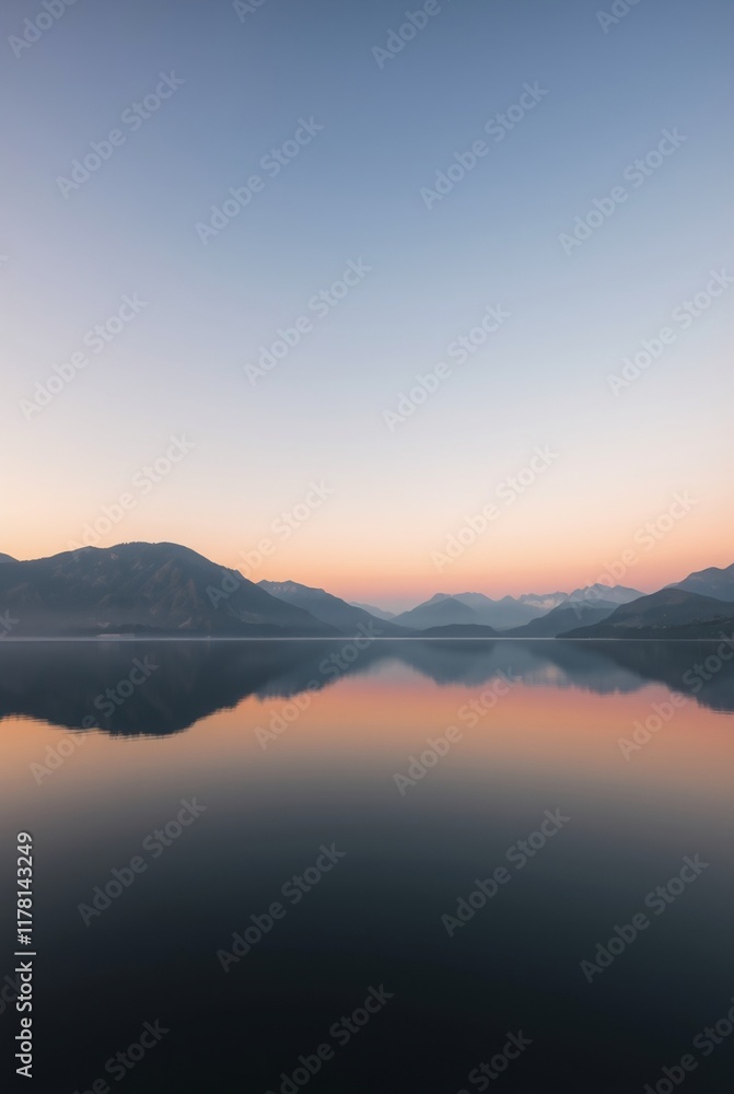 Tranquil Sunset Reflection Over Serene Lake Surrounded by Majestic Mountains Tranquil Sunset Reflection Over Serene Lake Surrounded by Majestic Mountains