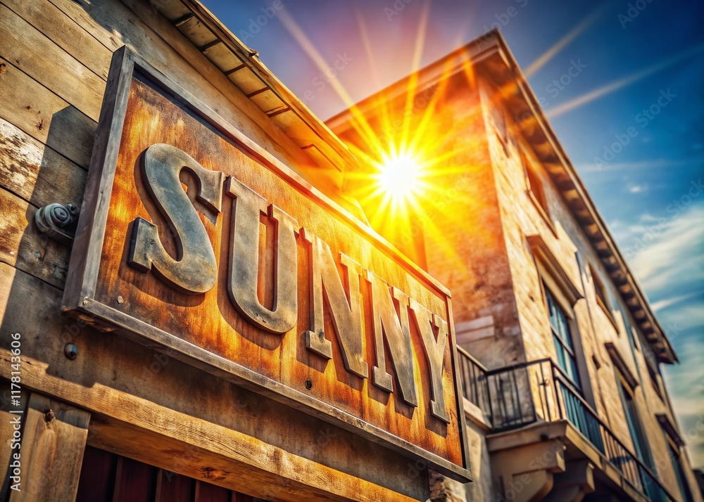 Fototapeta premium Sunny Day Weather Signboard: Architectural Photography Stock Image