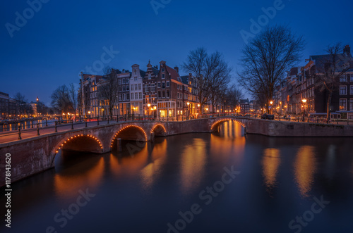 Night view of Amsterdam's canals  photo