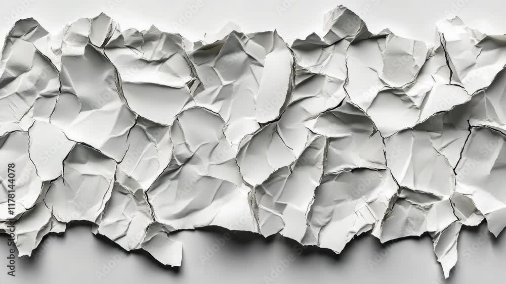 Crumpled white paper texture showcasing unique patterns and shadows on a plain background Crumpled white paper texture showcasing unique patterns and shadows on a plain background