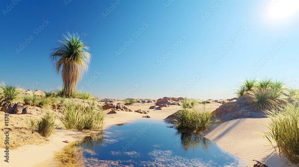 Obraz premium Oasis With A Watering Hole In The Desert