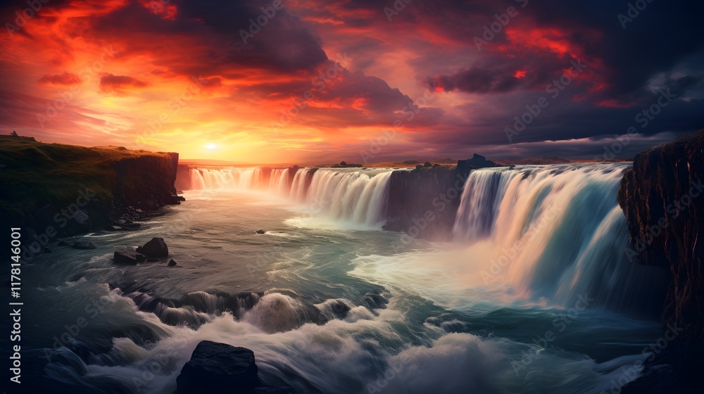 Fototapeta premium Beautiful Waterfall At Sunset