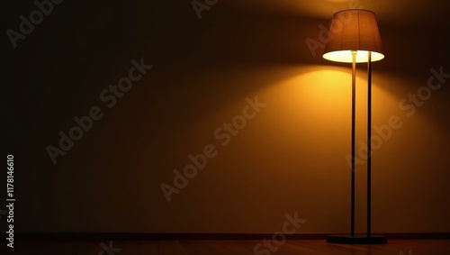 Ambient Lighting. Warm glowing floor lamp orange light cozy living roo
