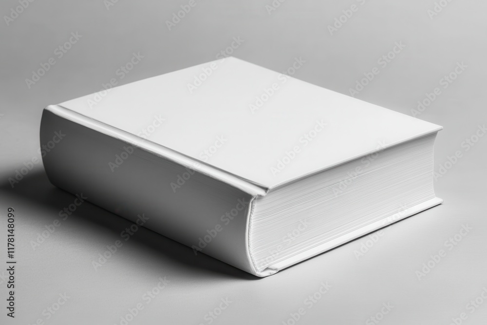 A solitary white book with a blank cover on a gray backdrop A solitary white book with a blank cover on a gray backdrop