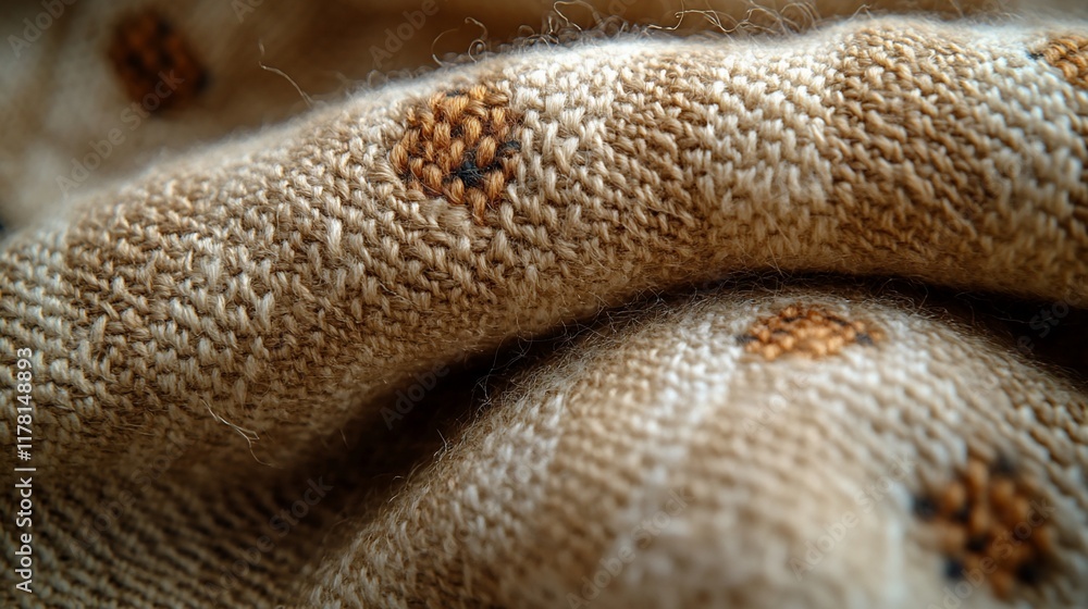 Fototapeta premium Beige Knitted Fabric Close Up Detail Texture