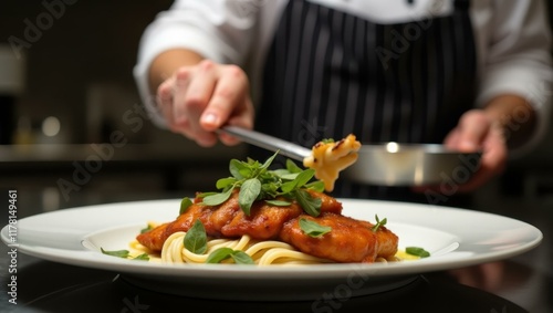 Wallpaper Mural Chef plating dish with precision ensuring attractive and appetizing presentation, Professional stock photo, AI generated photograph Torontodigital.ca