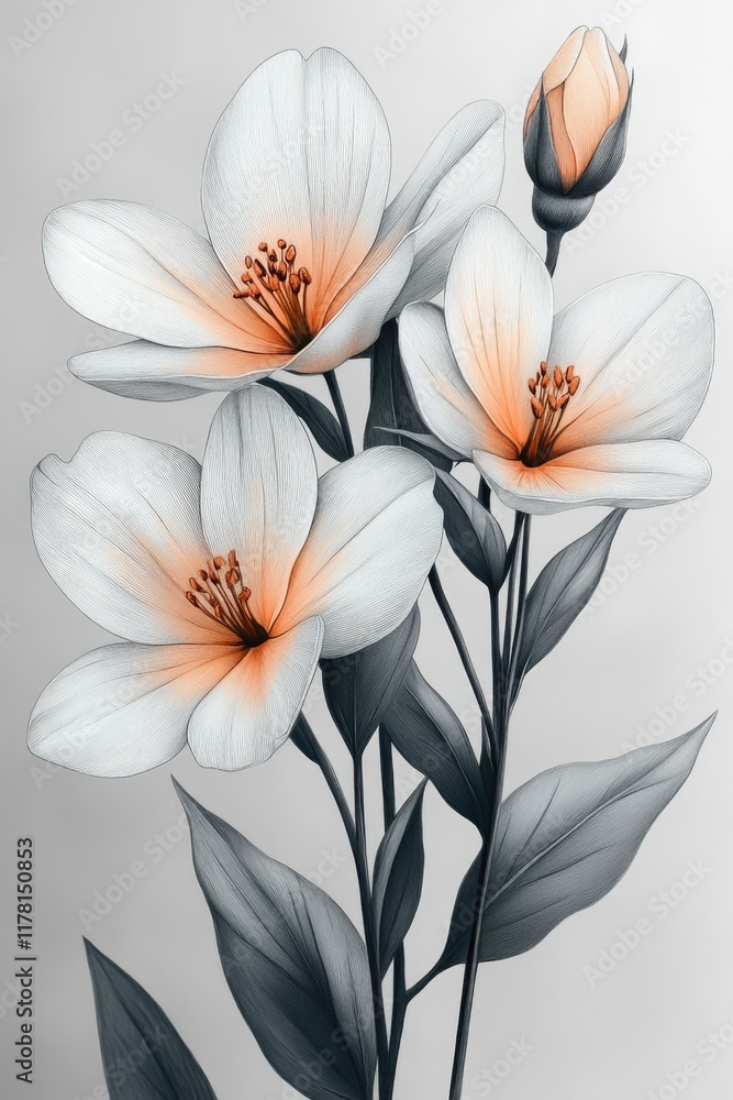 Obraz premium A close-up shot of a bouquet of flowers in shades of gray and white