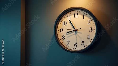 Wall clock displaying time emphasizing efficiency of meeting schedule , Professional stock photo, AI generated photograph photo