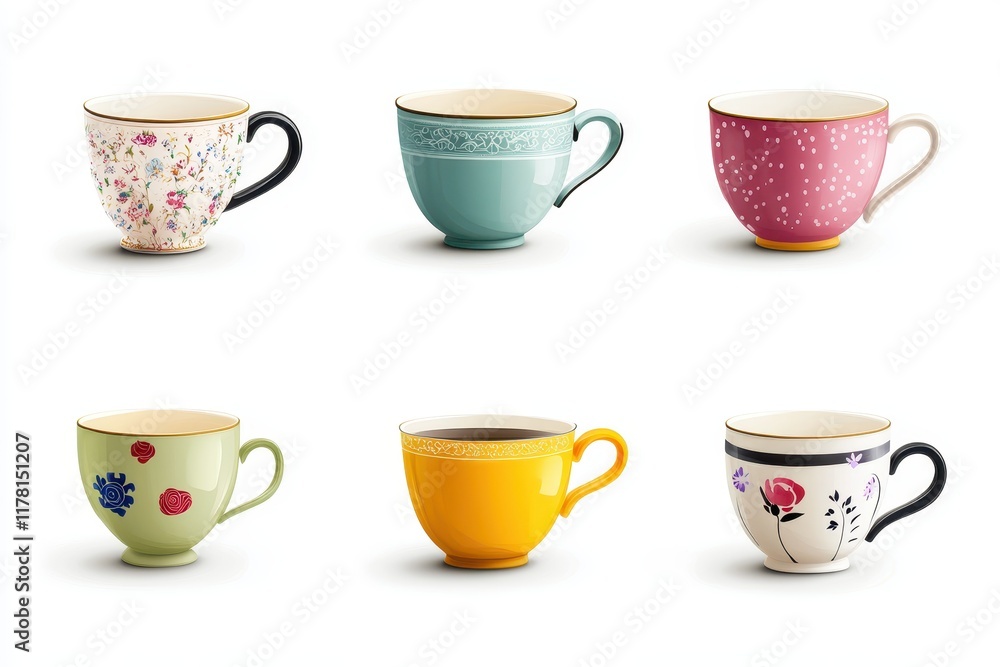 Array of varied elegant cups on a white backdrop Banner design Array of varied elegant cups on a white backdrop Banner design