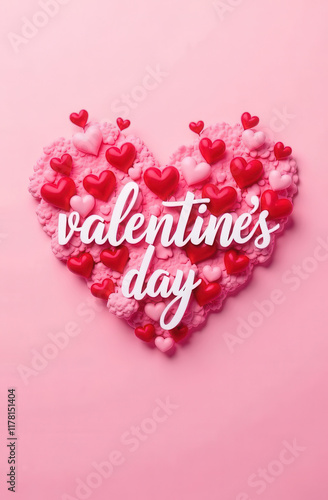 Valentine's Day card on a pink background with a red heart.