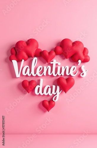 Valentine's Day card on a pink background with a red heart.