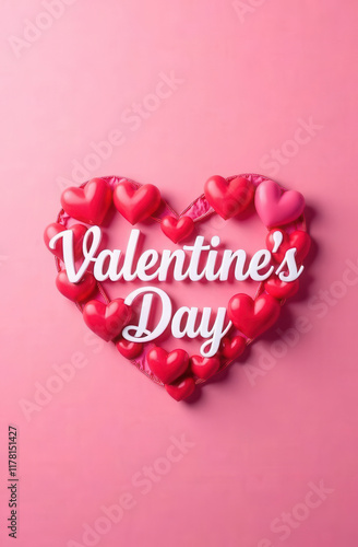 Valentine's Day card on a pink background with a red heart.