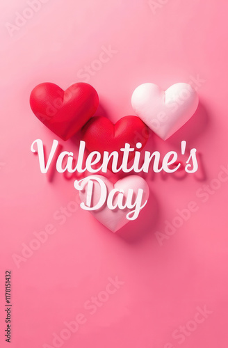 Valentine's Day card on a pink background with a red heart.