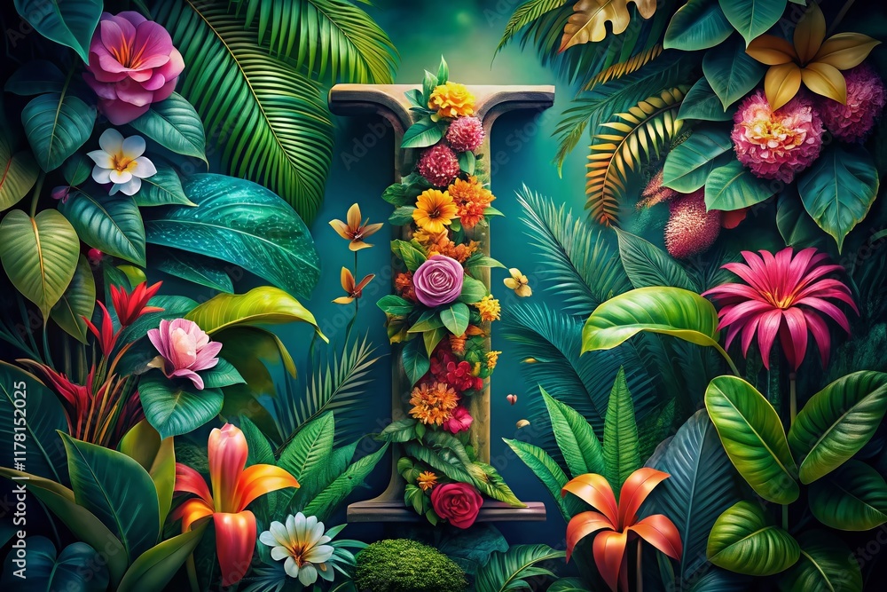 Obraz premium Surreal Balinese Floral Letter I: Dreamlike Botanical Typography