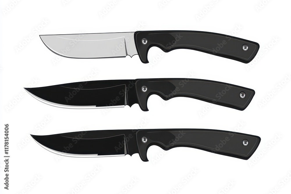 Obraz premium Black hunting knife symbol Collection of knife icons on white Vector graphic