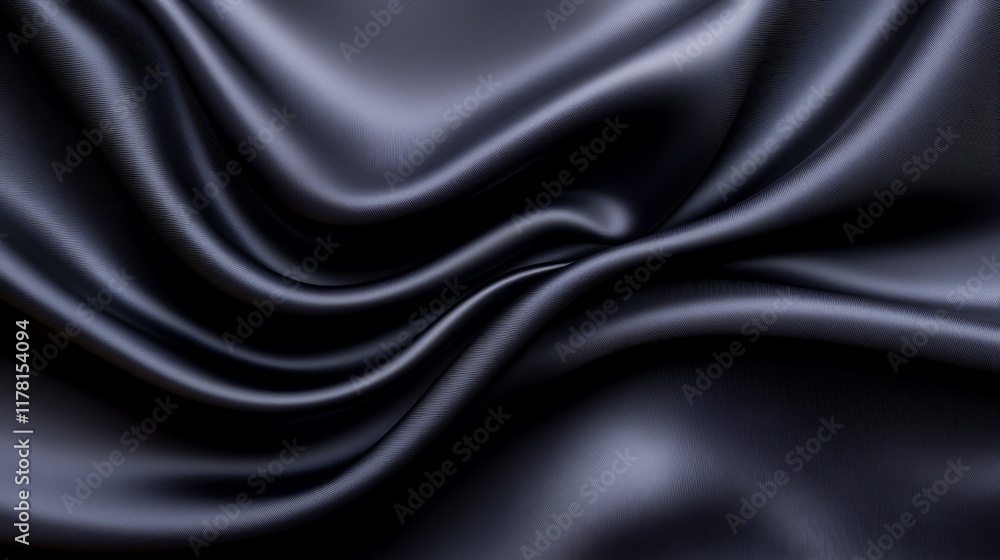 Fototapeta premium Dark gray silk fabric with elegant, flowing waves and folds.