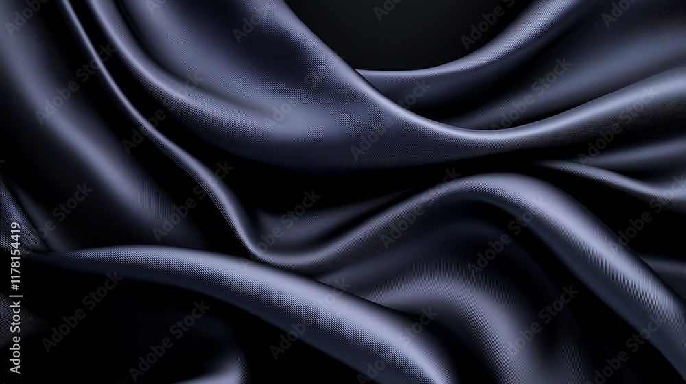 Fototapeta premium Dark blue silk fabric with elegant folds and soft waves.